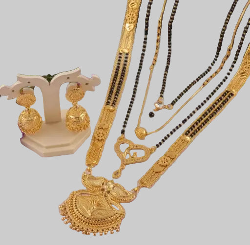 Mangalsutra Combo Deal Gold Plated Necklace Pandent Mangalsutra 30 Inch And 18 Inch Combo Pack With Earring for Women (Pack of 5)